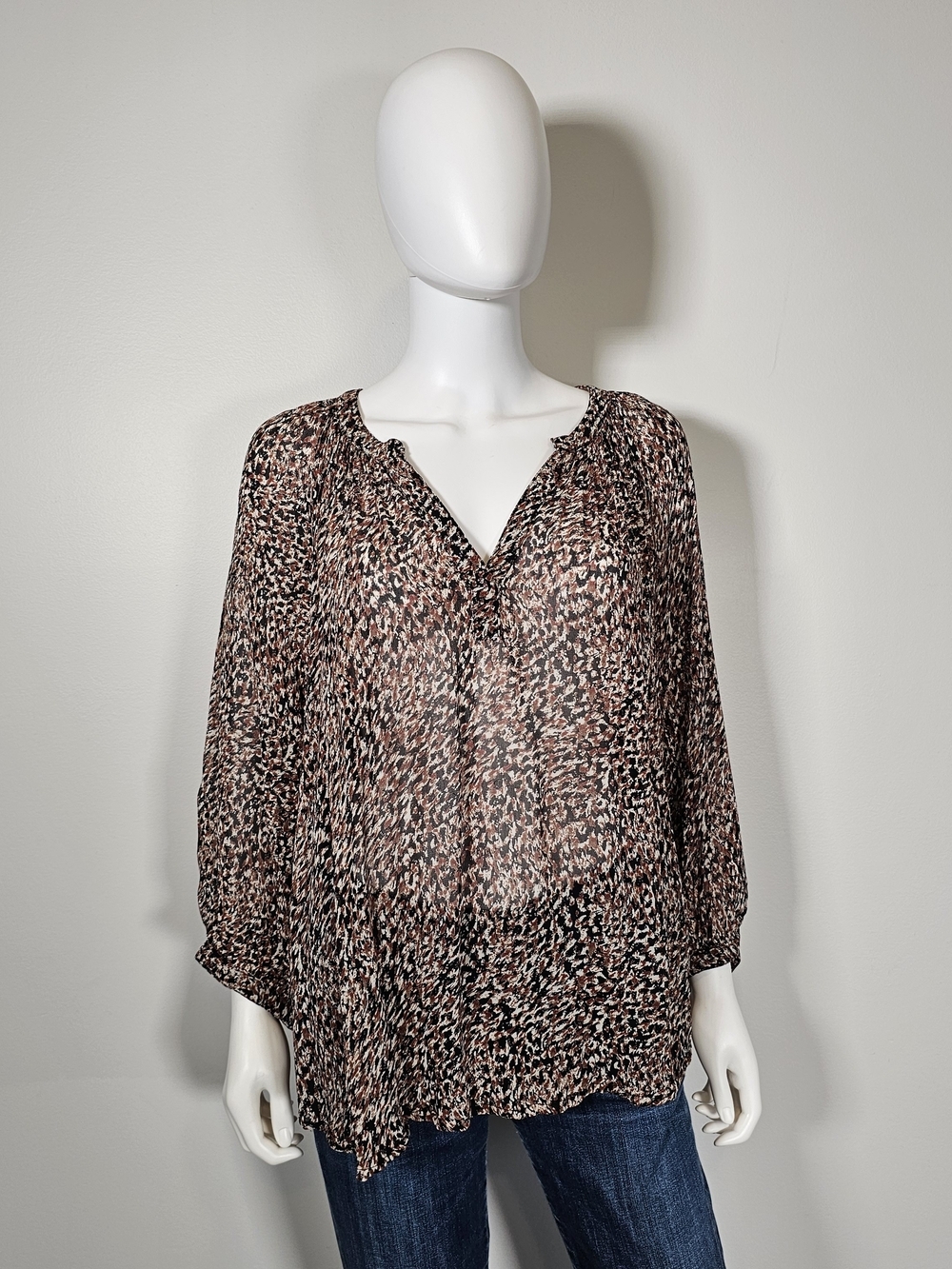 Part Two Erdonae Lightweight Brown Black Flowy Blouse Sz 40 M